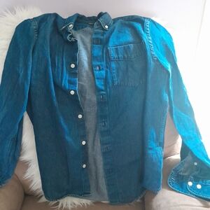Mens Blue Denim button button up